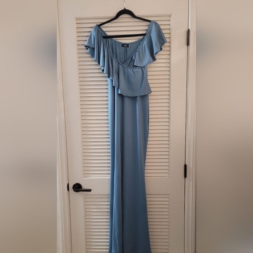 Molliya- (Maternity) Blue Maxi Sleeveless Ruffle Dress